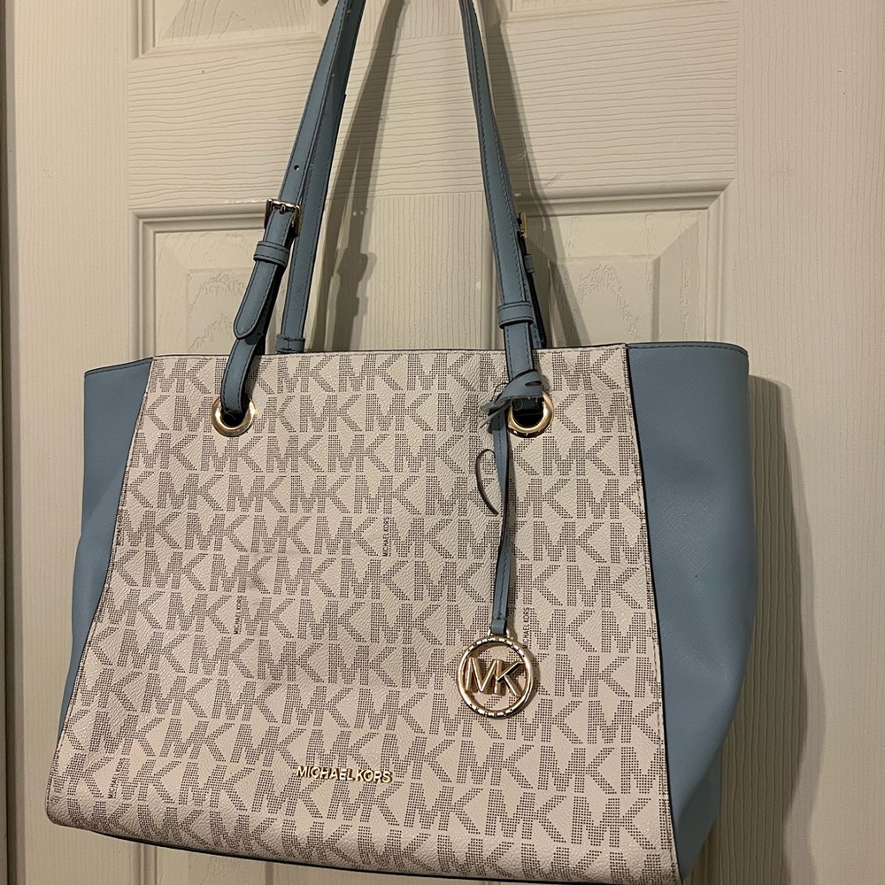 Michael Kors Blue and Cream Tote Bag